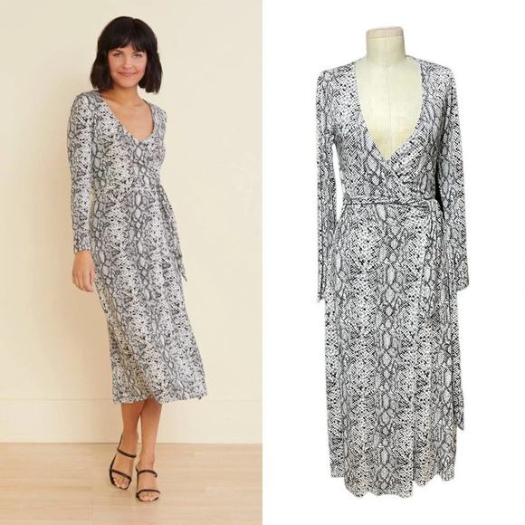 Good American The Runaround Wrap Dress Python Print‎ Size 2 / Medium - Picture 1 of 13